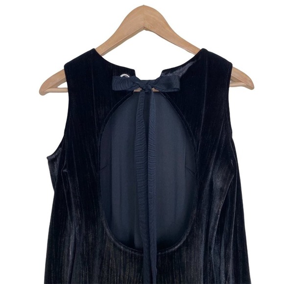 Topshop Velvet Open Back Dress Womens size 6 Black Gold Metallic Peep Shoulder - Picture 7 of 9